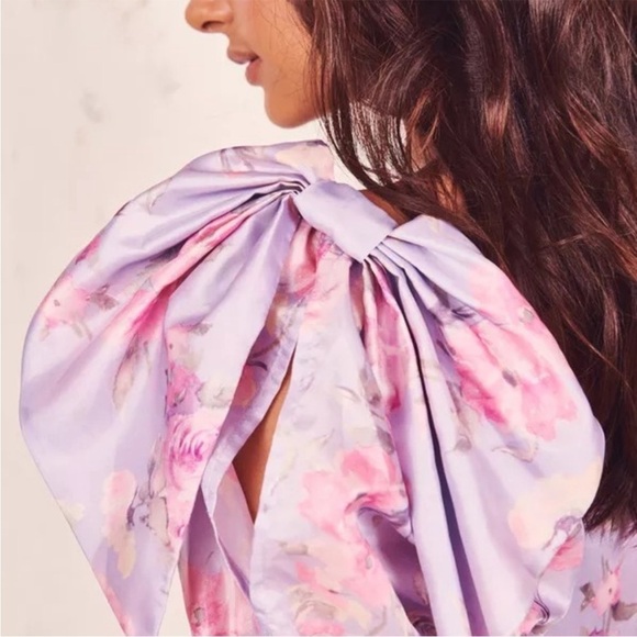 Loveshackfancy Hansel Floral Puff Tie Sleeve Mini Dress in Lavender Hibiscus - Picture 3 of 6